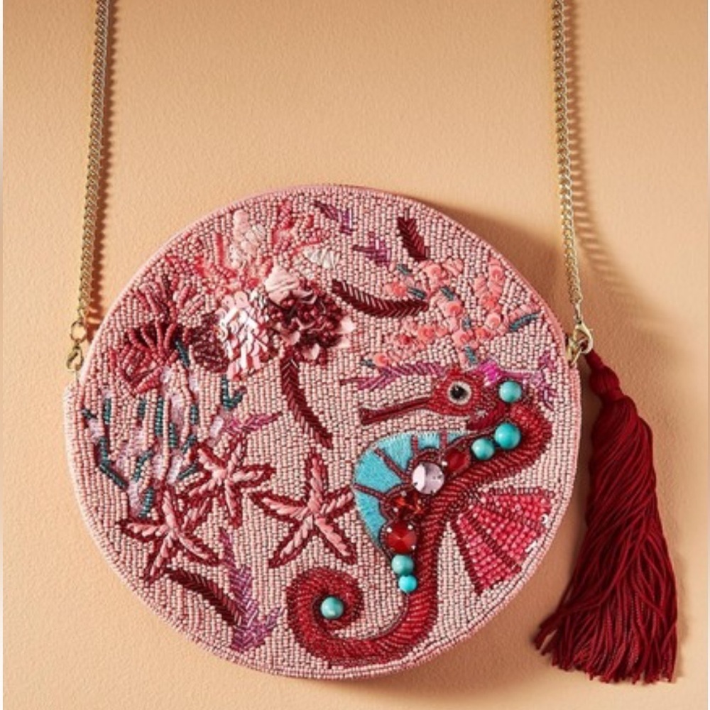 Anthropologie Under The Sea Sea Horse Beaded Bag Crossbody NWOT